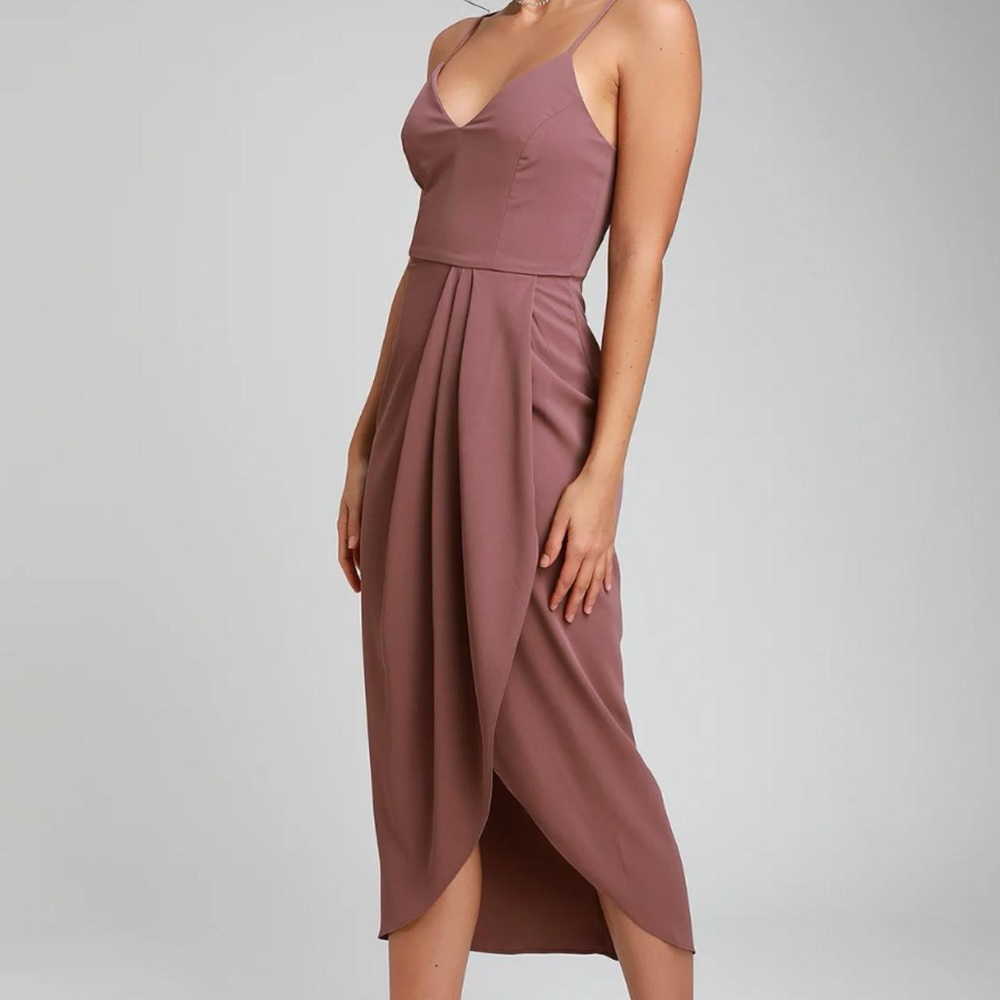 Lulu's Reinette Mauve Purple Midi Dress, Small.